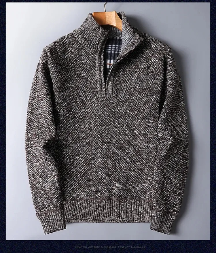Herbst Winter männer Gepolsterte Pullover Mock Neck Halb Zipper Warme Verdickt Einfarbig Casual Pullover Männlichen Mode Strickwaren – Detail 14
