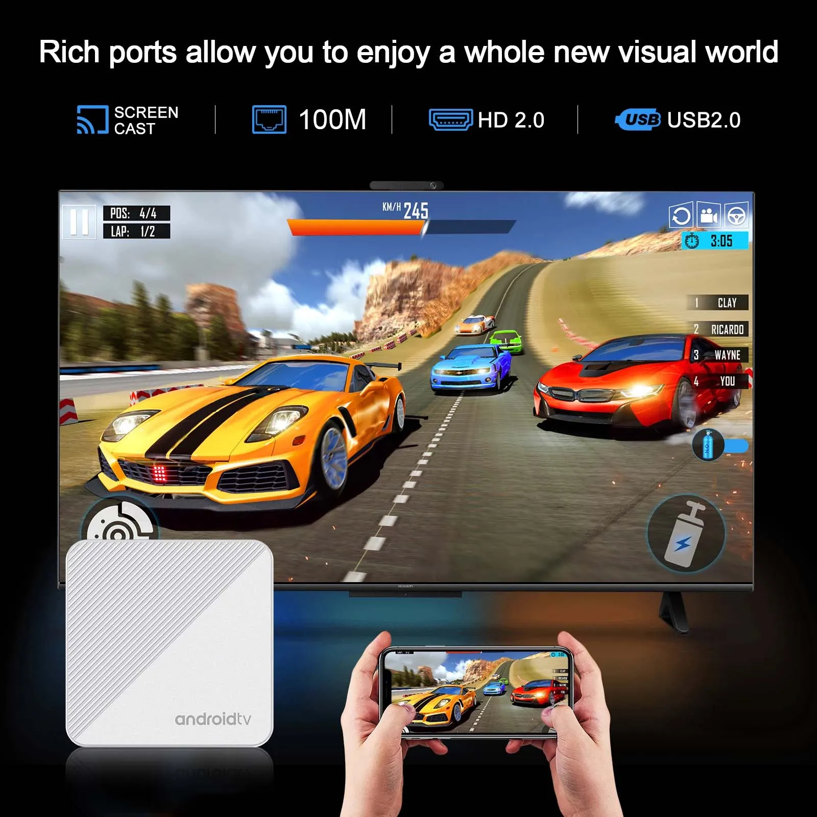 Versión global Mortal T1X ATV Android 14 TV Box Allwinner H313 Soporte Google Voice Assistant WiFi6 4K BT5.0 Chromecast TV Box