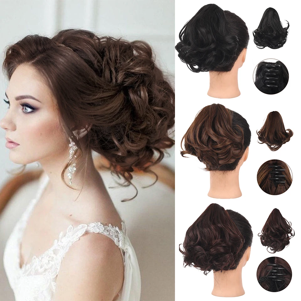 Synthetic Short Wavy Claw Ponytail Clip In Hair Extension Brown Tail Clip In Hair Tail Natural Black Heat Resistant Hairpiece