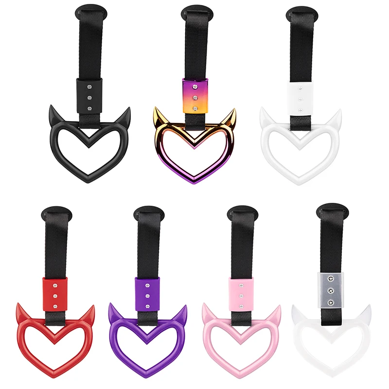 1PCS New JDM Tsurikawa Handle Ring Heart Train Bus Hand Strap Styling Drift Charm Car Warning Tow Strap Hook Sticker