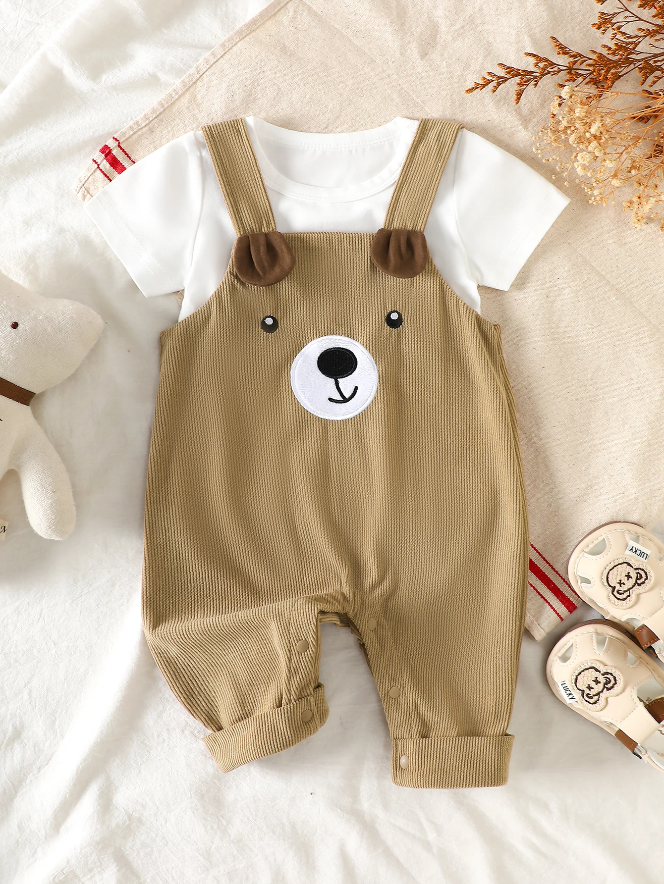 IURNXB 2pcs Baby Cartoon Bear Overalls Pants+Short Sleeve T-Shirt Clothes Set Boy Cute Infant Outfits Summer Outdoor Suits 1-18M