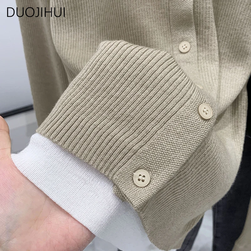 DUOJIHUI-Pulôveres coreanos com o pescoço para mulheres, cor simples contraste, peça falsa básica 2, clássico feminino, moda casual, outono