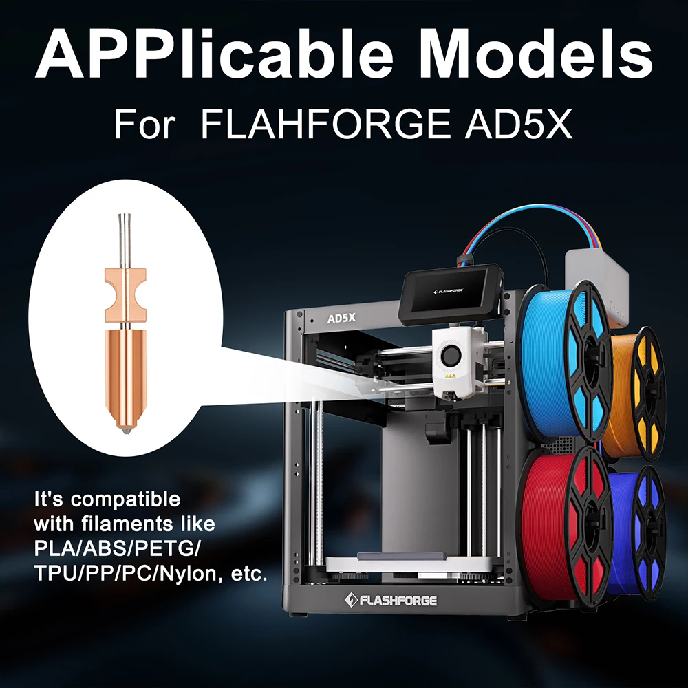 New Upgrade For Flashforge AD5X Nozzle Bimetallic Hardened Steel Nozzles 0.25/0.4/0.6/0.8mm For AD5X 3D Printer Replacement Part