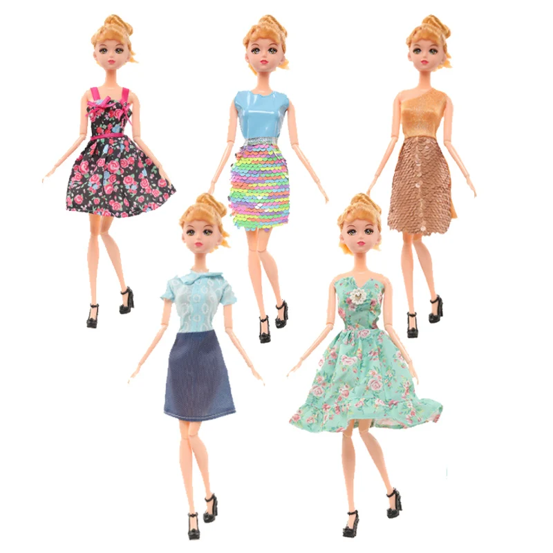 16pcs Set 30cm Doll Clothes And Accessories Include 4 Fashion Dresses 6 Crown 6 Necklace for 30cm Doll, Dressing Up