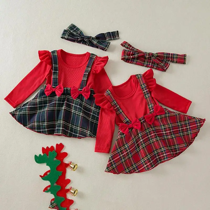 Cute Overall Dresses Plaid Christmas Overall Dress Cute Children Clothing Cotton Girls Clothes For Cold Weather image 2