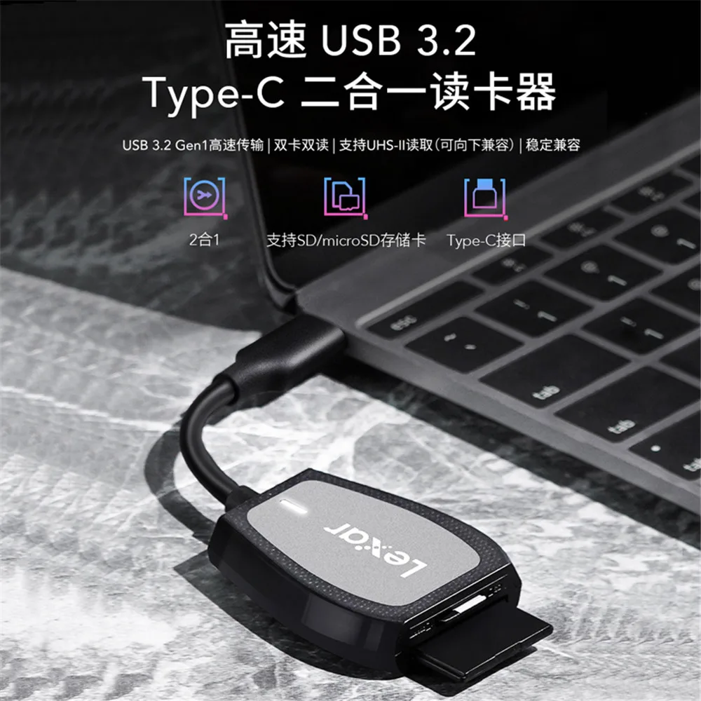 ليكسار-قارئ بطاقة الذاكرة الأصلي 470u tf ، usb ، otg نوع c ، محول لمايكرو sd