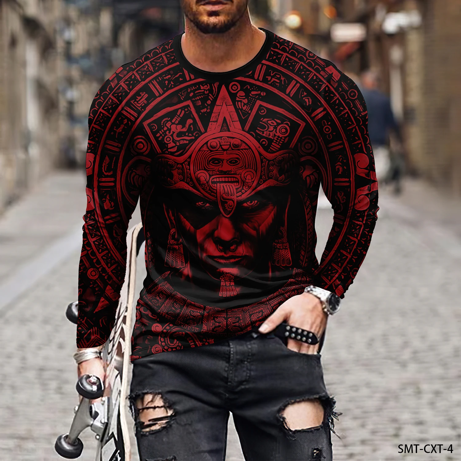 Men's 3D Printing Autumn Men's O-Neck T-shirt Casual Long Sleeve Large Pullover Fashion Top Street Clothing Men's Clothing