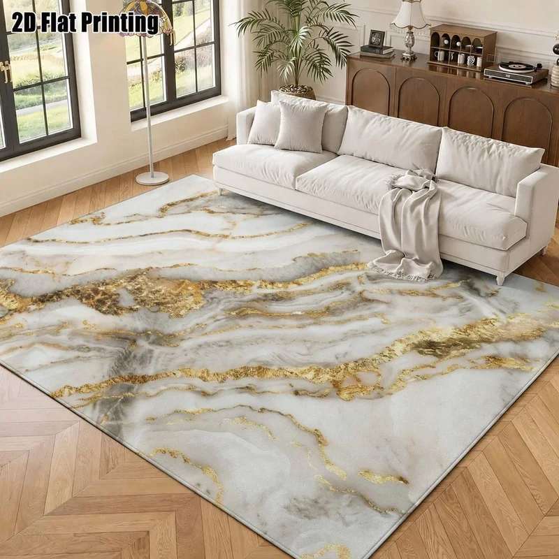 1Pc Luxury Style Marble Pattern Printed Rug, Bohemian Style Decorative Rug for Living Room, Bedroom, Dining Room, Bedside, Indoor and Outdoor Patio, Home Decor Accessories