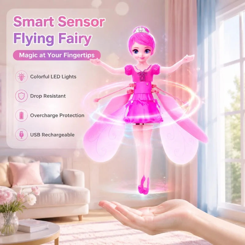 Kids Induction Flying Fairy Toy Hand Sensor LED Light Helicopter Drone USB Rechargeable Outdoor Indoor Game Gift