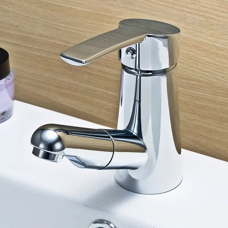 

Bathroom Pull Down Vessel Sink Faucet Swivel Spout Vessel Sink Mixer Taps single hand basin faucet hot and cold Chrome