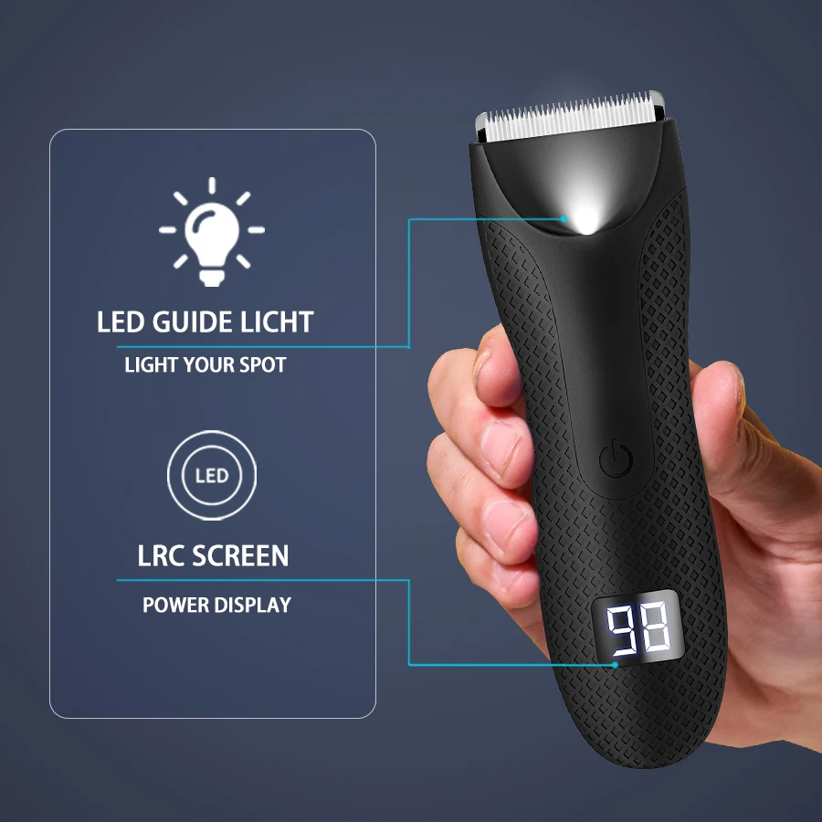 Men Electric Body Hair Trimmer IPX6 Pubic Hair Shaver LED Digital Display Groin Hair Clipper Ceramic