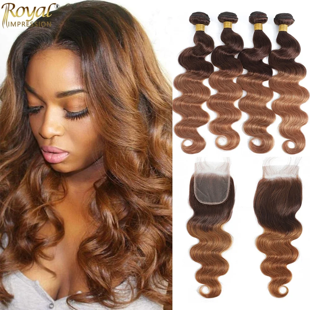 Body Wave Human Hair Bundles ปิดผมบราซิลรวมกลุ่มกับการปิดสี Ombre 3/4 ชุดพร้อม Remy