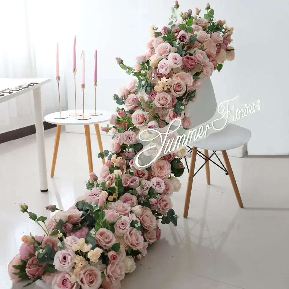 Factory Direct 2026 5D Luxury Artificial Flowers Wedding Decoration Table Long Runner Flower Row Floral Backdrop Arrangement