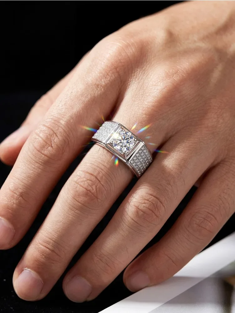 1CT Luxus-Hochzeitsringe mit echtem Moissanit-Diamant für Männer, Geschenk aus echtem 925er-Sterlingsilber, beste Qualität, edler Schmuck – Detail 4