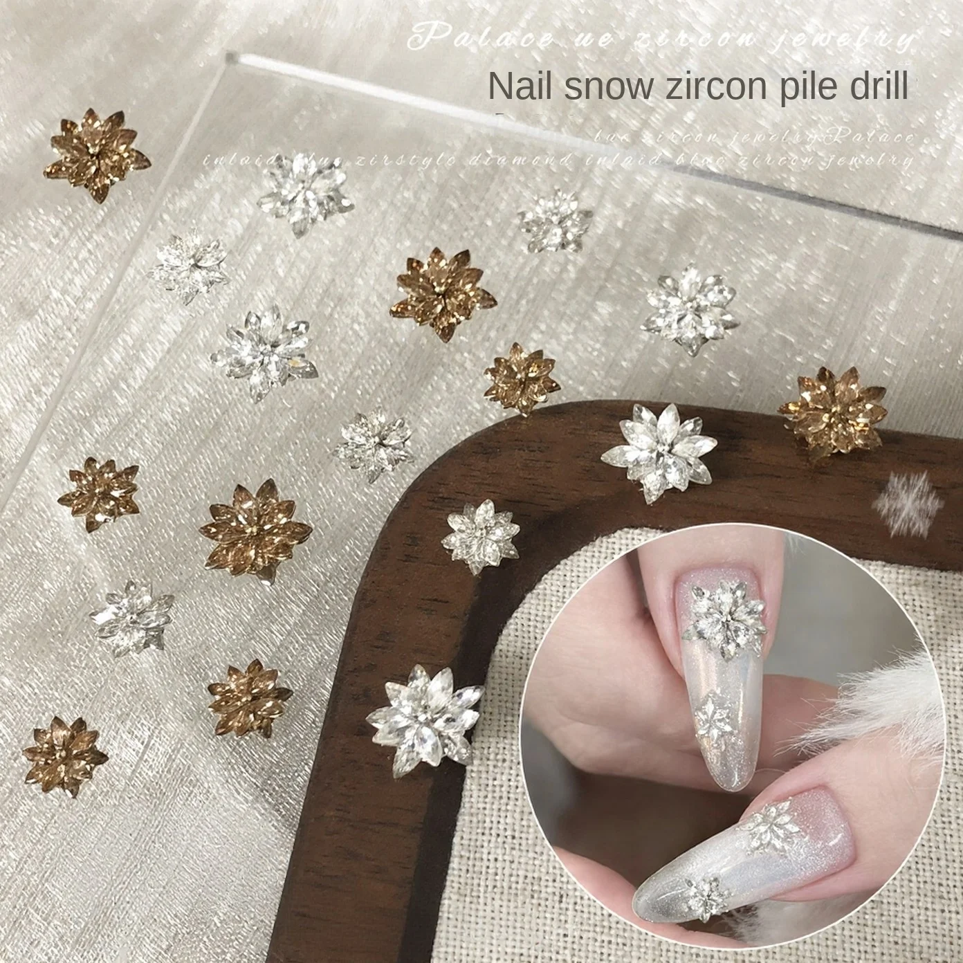 3PCS Natale Fiocco di neve Zircone Nail Art Strass 3D Doppio strato di cristallo lucido Decorazioni per unghie Oro/Argento) Per manicure