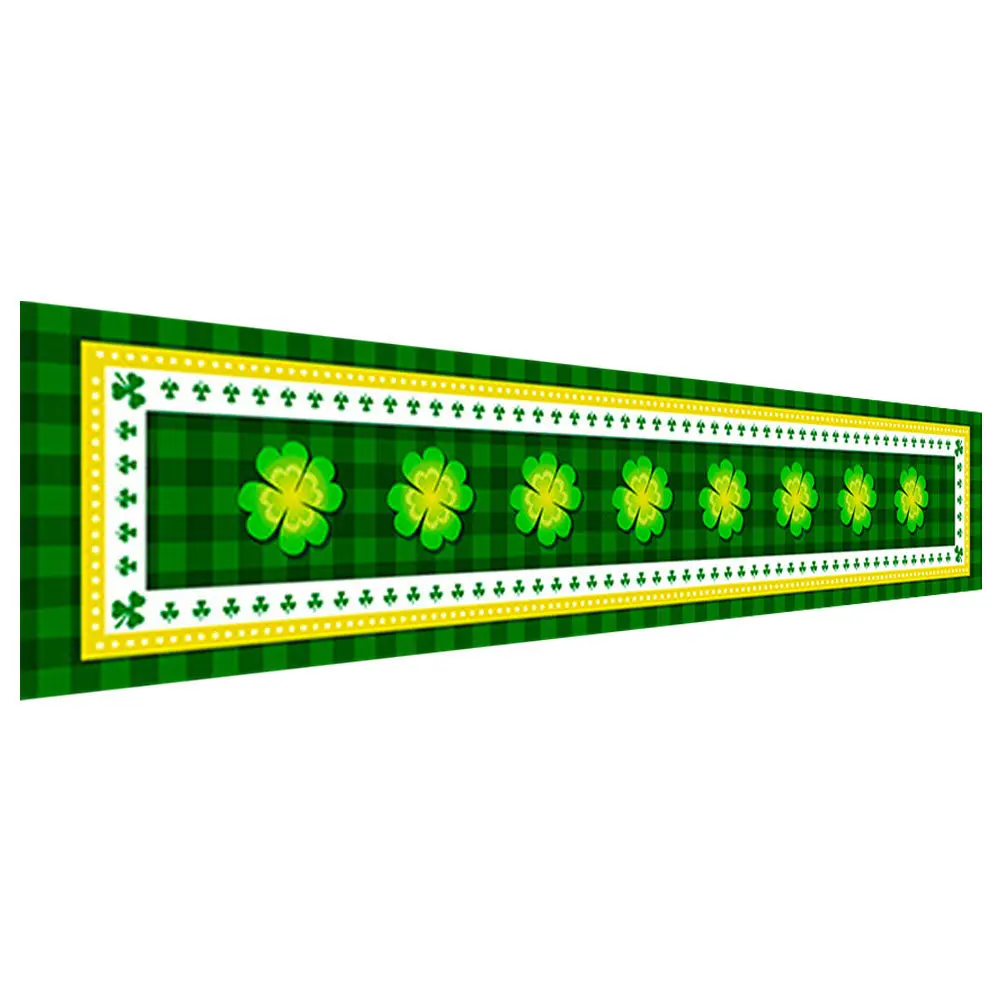 St Patricks Day Table Runner Four Leaf Clover Large Decorative Tablecloth for Dinner Party Festival Decor