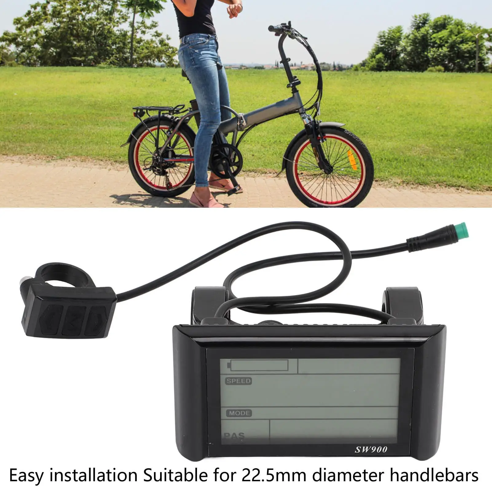 Waterproof Electric Bike LCD Display Meter Panel 24V 36V 48V 60V ABS Shell 5 Pin Connector for scooter for 22 .5mm