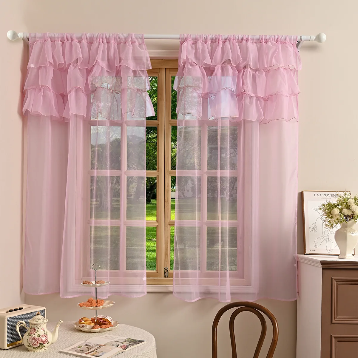 1 Stück einfarbige 3-lagige Spitzen-Curain, Spitzenvorhänge für Wohnzimmer, Schlafzimmer, Heimdekoration, Fenstergitter-Stangentasche – Detail 8