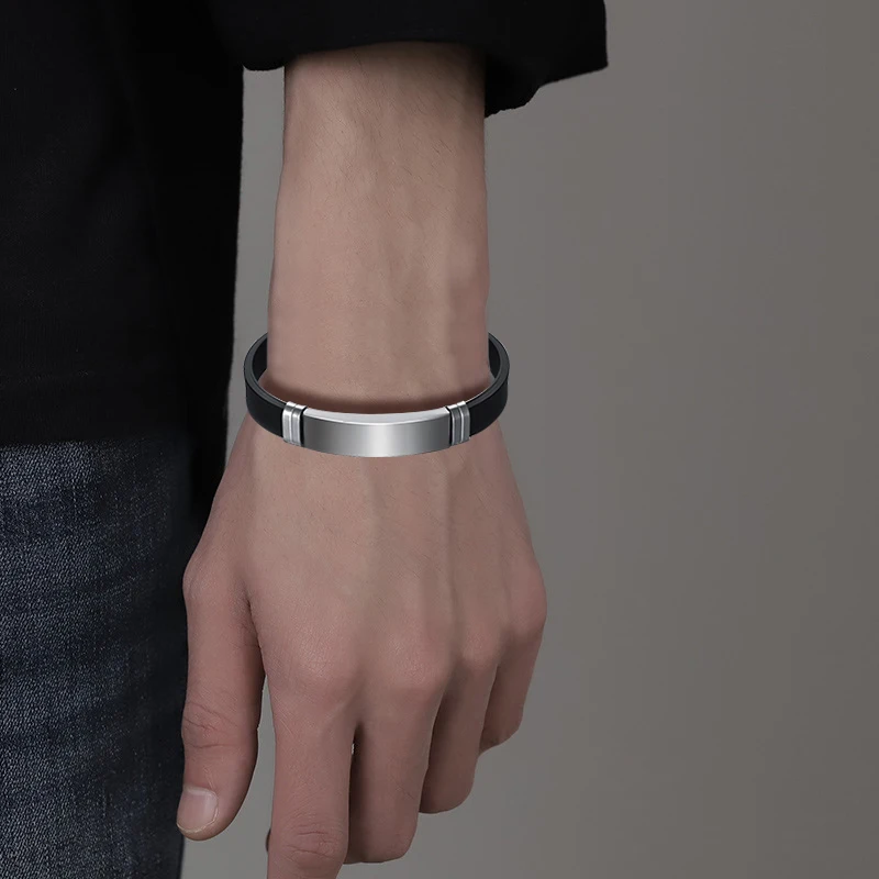 Stainless Steel Bracelet Homme Black Silica Gel Wristband Hip Hop Rock Bracelet For Men Women Couple Fashion Jewelry Wholesale