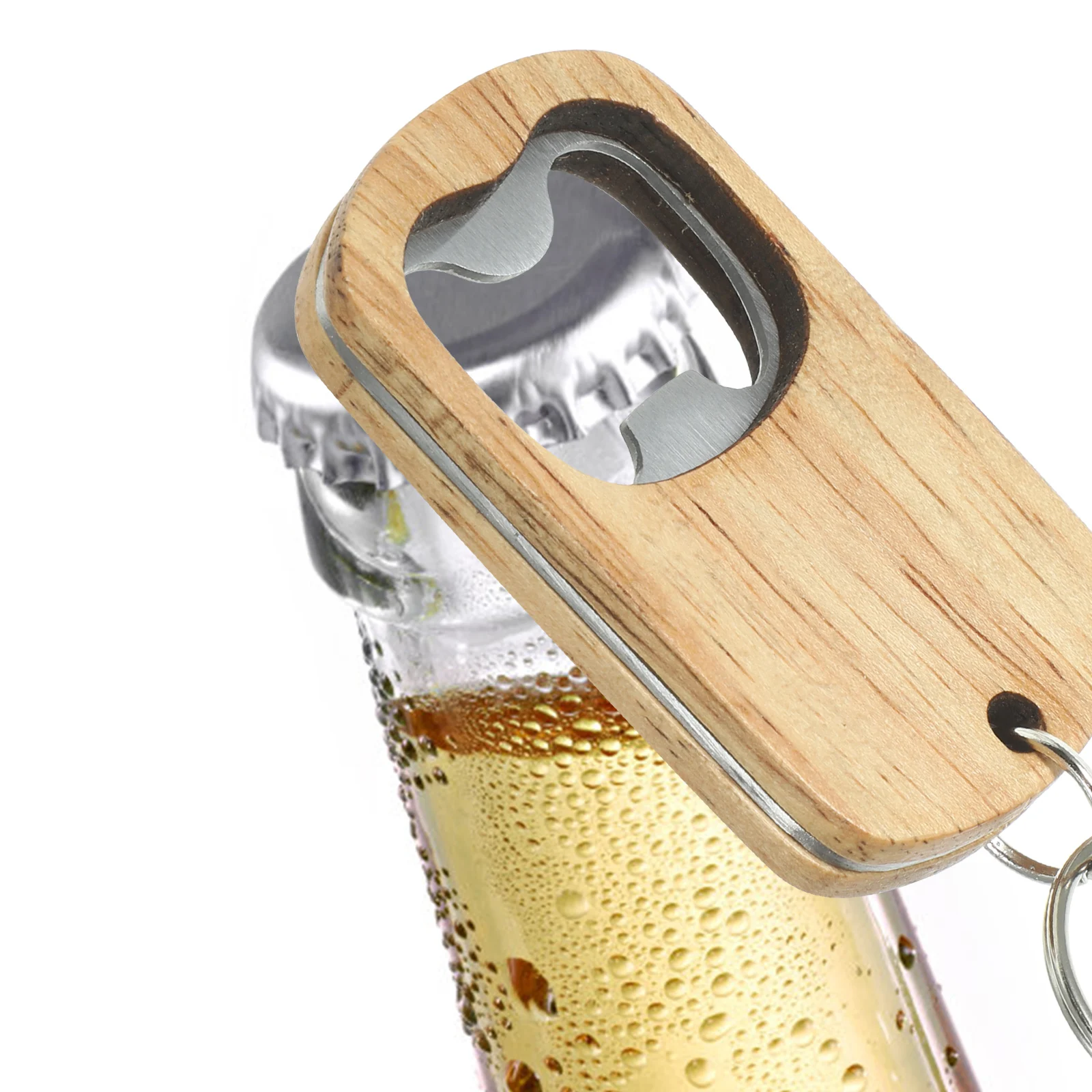 

10pcs Keychain Bottle Opener Wooden Heavy Duty Portable Pocket Size Gifts for Party DIY Craft Accessories
