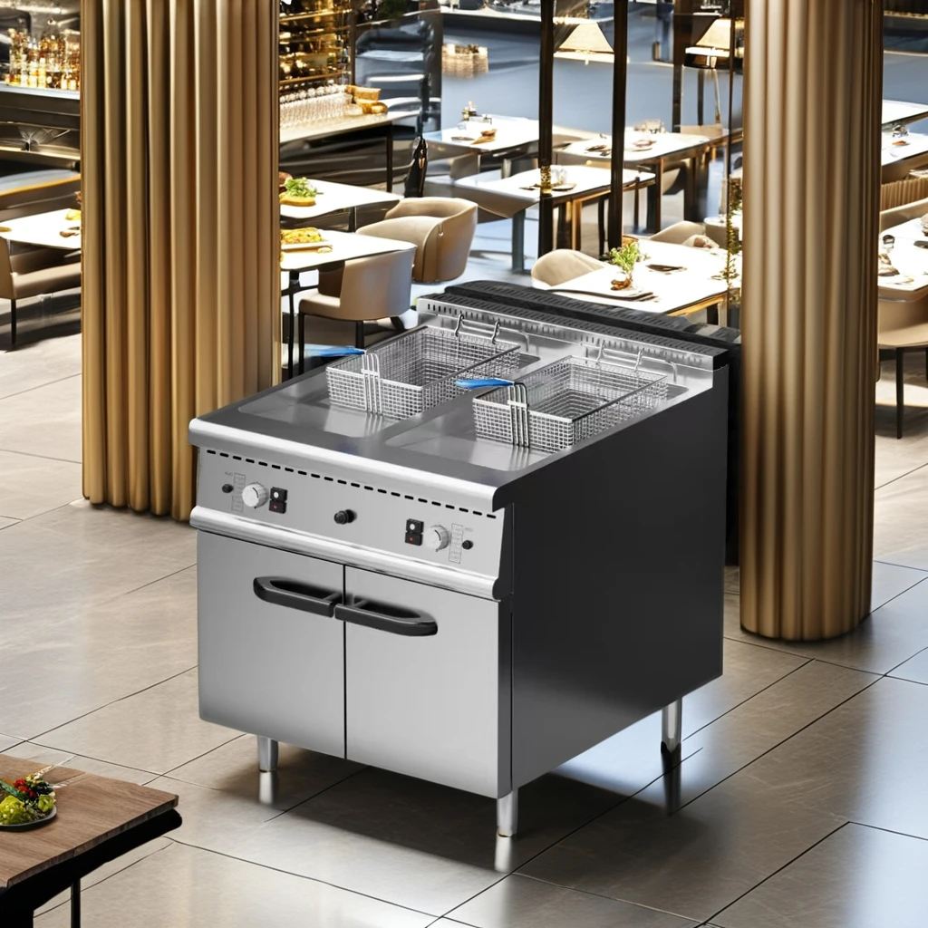 Good Quality Stainless Steel Double Tank Deep Fryer Multifunctional Gas Chicken Chips Fryer Cabinet For Food Processing