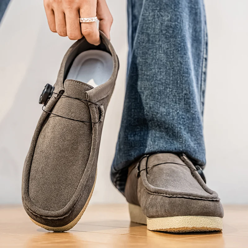 حذاء رجالي بدون كعب كاجوال للاستخدام اليومي مع إبزيم دوار مريح سهل الارتداء للرجال