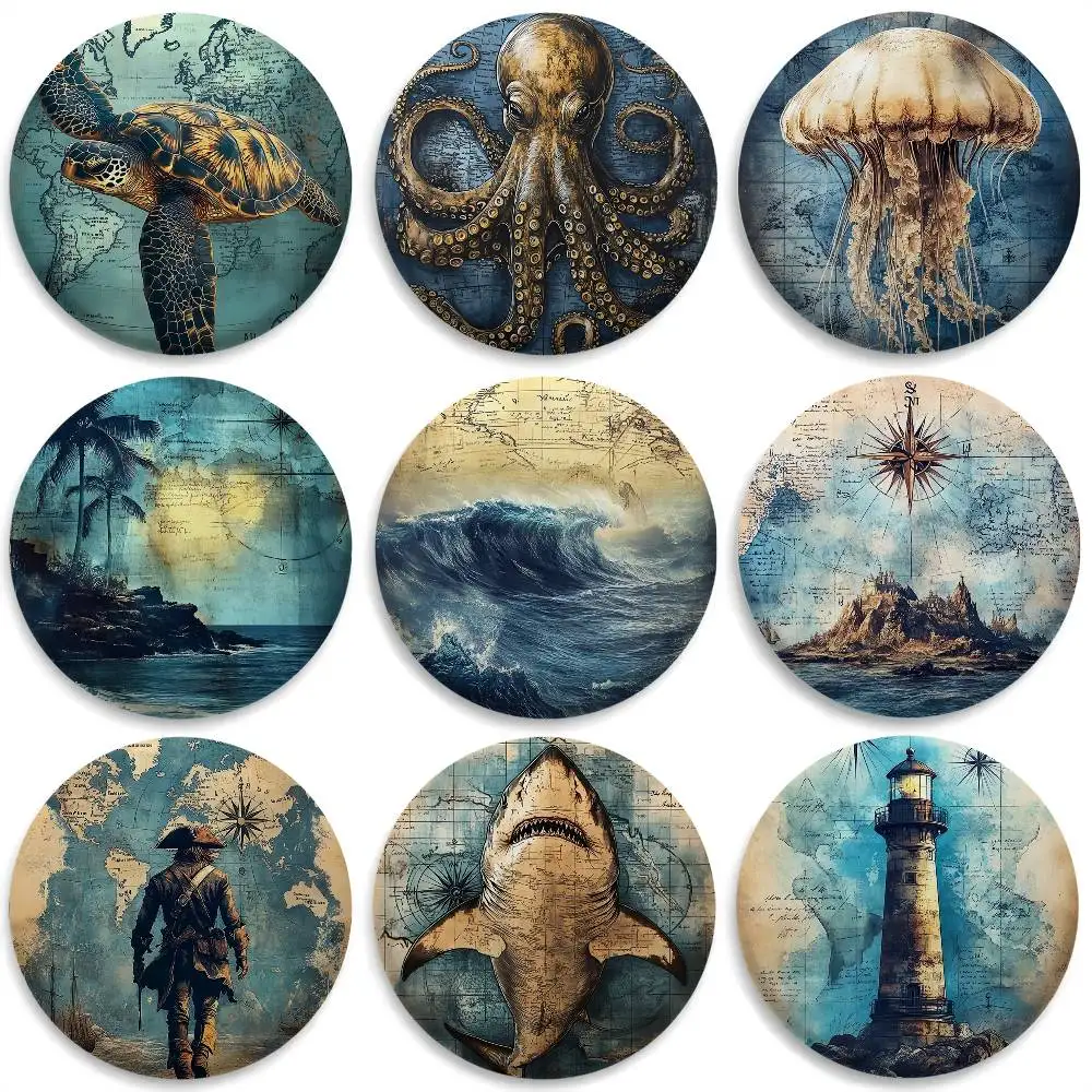 

The Retro Age Of Navigation Badges Round Exquisite Badge Brooches Creative Pins For Clothes Hat Backpack Gift Accessories