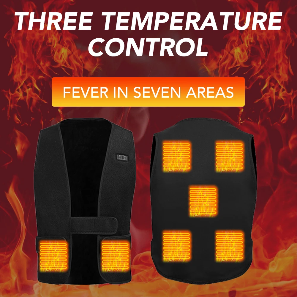 7 Areas Heated Vest Sports Jacket Adjustable Size Dive Material Mixed Cottons Inner Breathables Clothes Winter Warm Heated Vest