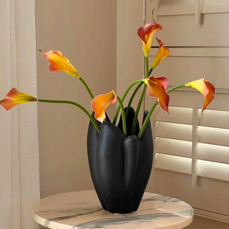 Frosted Ceramic Vase Artificial Horseshoe Lotus Flower Arrangement Ornaments Home Cabinet Accessories Study Office Decoration