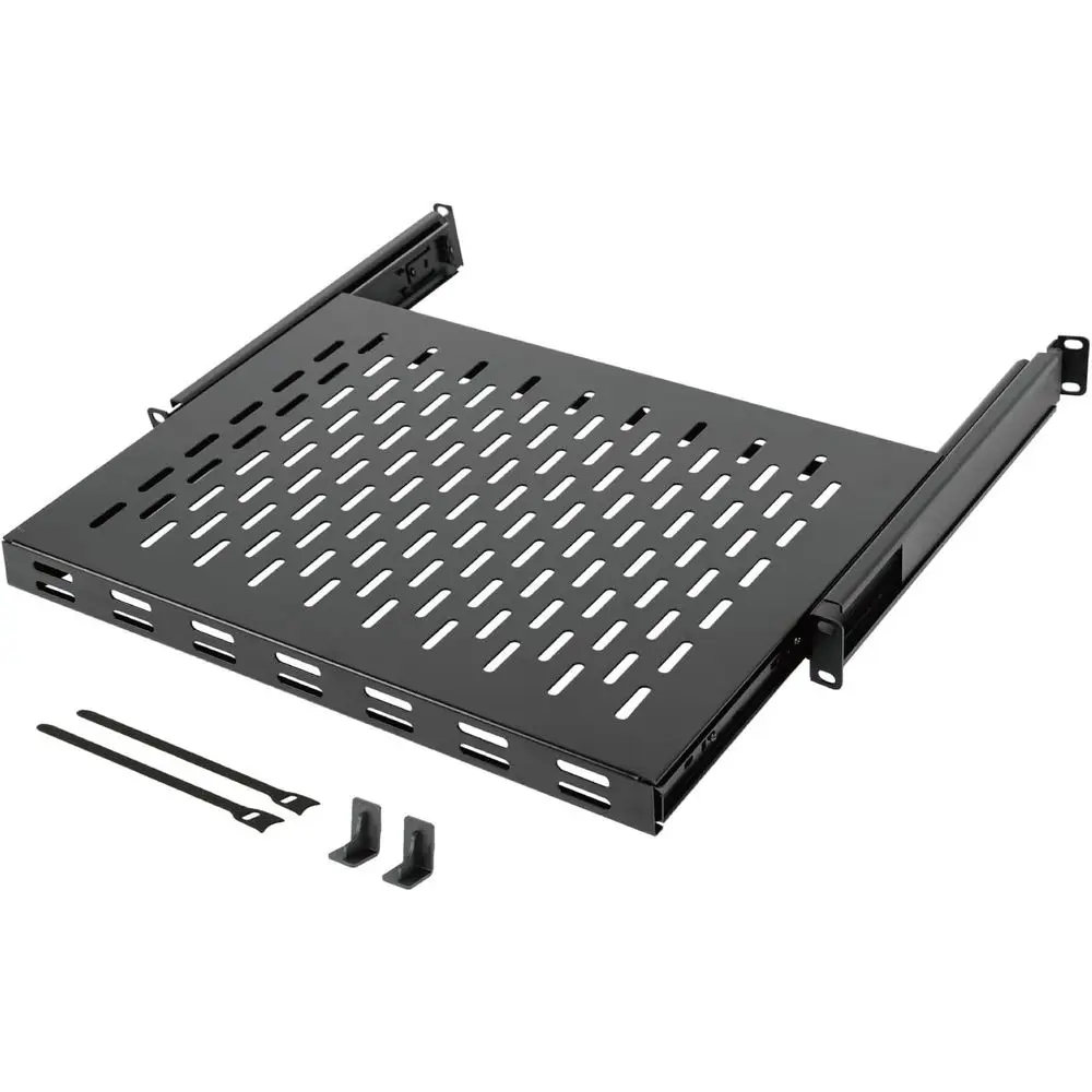 1U Liding Rack Shel, 4-Post Vented Rack Mount Shel, 13.8in Deep, Adjustable Mounting Depth 13.8-19.7in, Supports up to 110lbs, 1