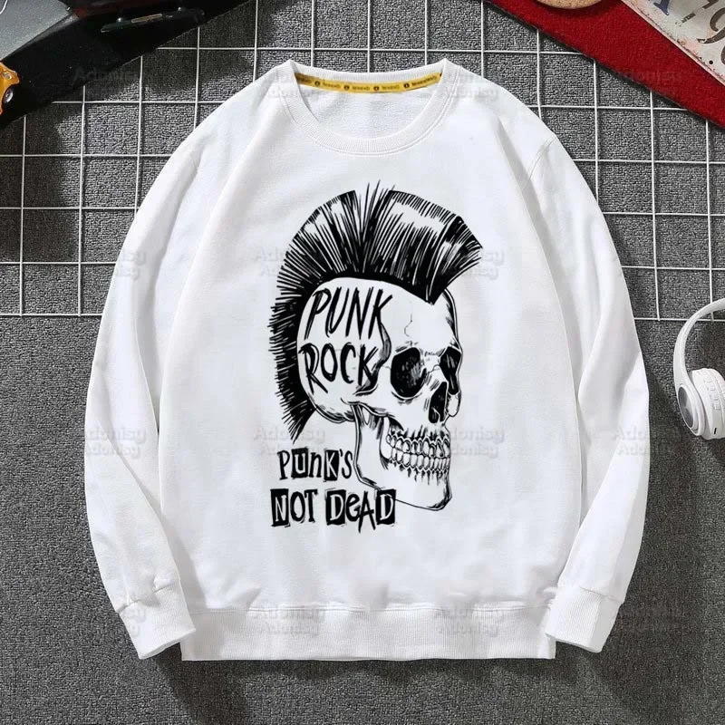 เสื้อสเวตเตอร์แนวร็อค punks not Dead สำหรับผู้ชายและผู้หญิงสีขาวเสื้อมีฮู้ดฮิปฮอปมียี่ห้อเสื้อลำลองสำหรับฤดูใบไม้ร่วงฤดูหนาว