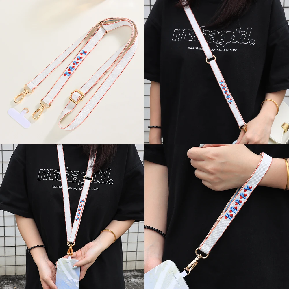 Breathable Embroidered Lanyard Strap, Bag Strap & Phone Lanyard Lettering HAPPY LUCK LOVE