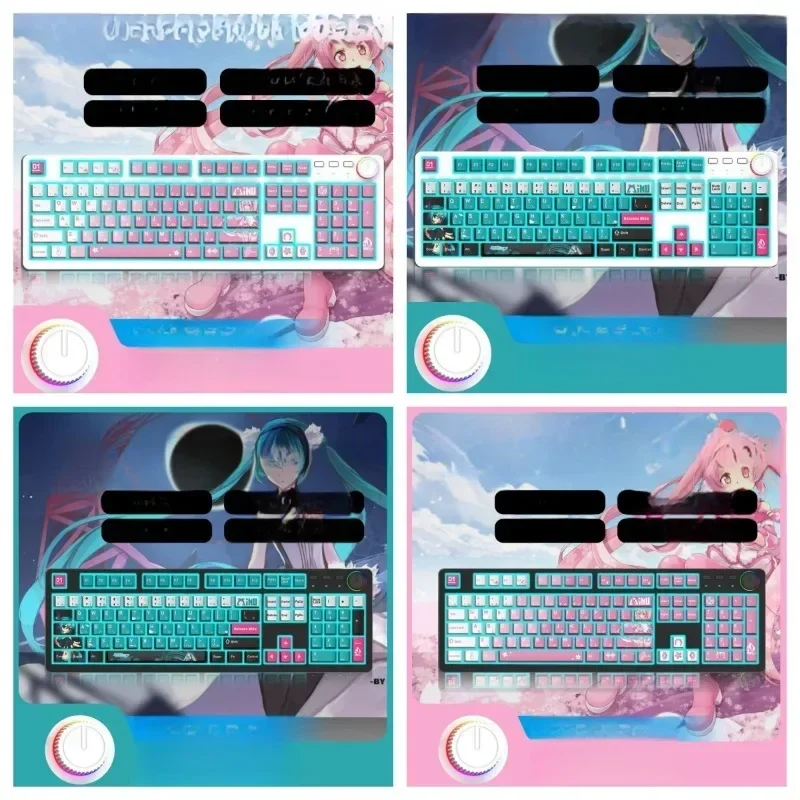 Hatsune Miku Mechanical Keyboard 104 Anime Peripheral Cute Cartoon Game Light Keyboard Girl Heart Kawaii Holiday Gift for Friend