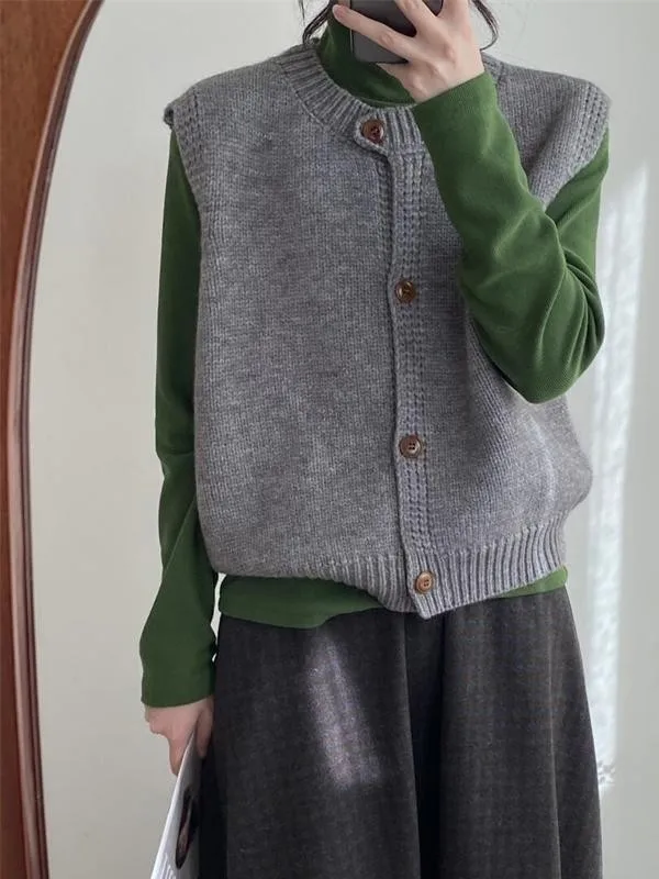 

Женский круглый вязаный жилет на одной пуговице, свободный облегающий кардиган с открытыми плечами, свитер, модный осенне-зимний новый Sle