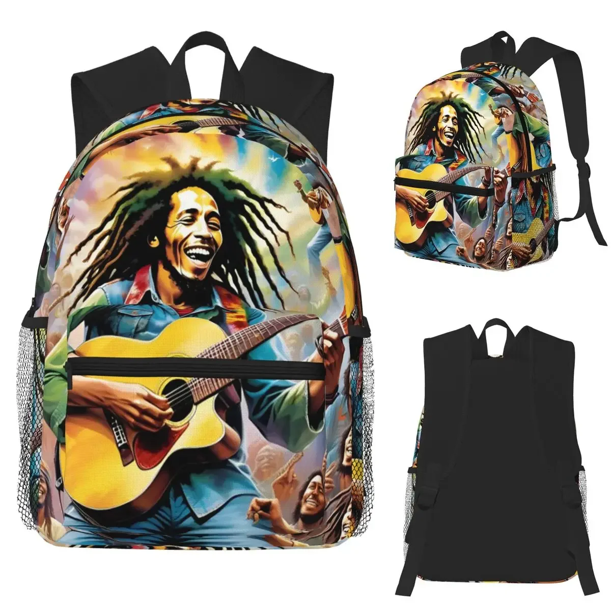 Bob Marley With A Guitar Reggae Student Backpack School Bag Hiking Travel Daypack for Boys Girls Fashion Bookbag Shoulder Bags