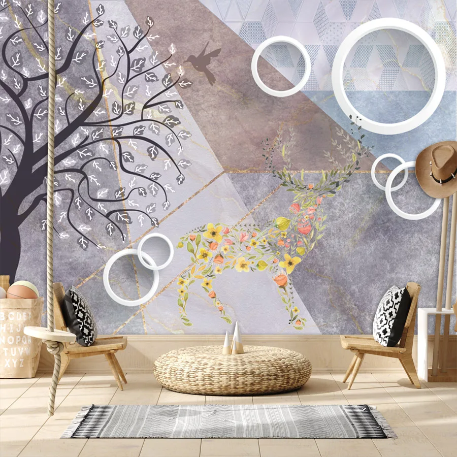 

Пользовательские обои Peel and Stick для гостиной, обои, домашний декор, панель, мультяшный олень, анима, геометрия, ремонт, настенные принты