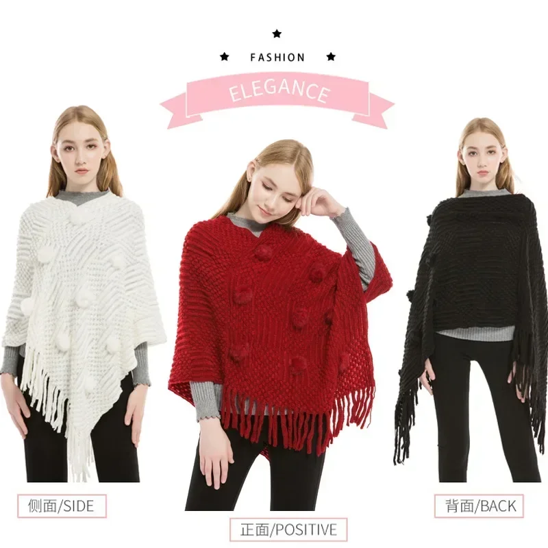 Poncho Hoody Sweater Tassels Scarf Women Knitted Cape Shawl Wrap Cloak Ethnic Hooded