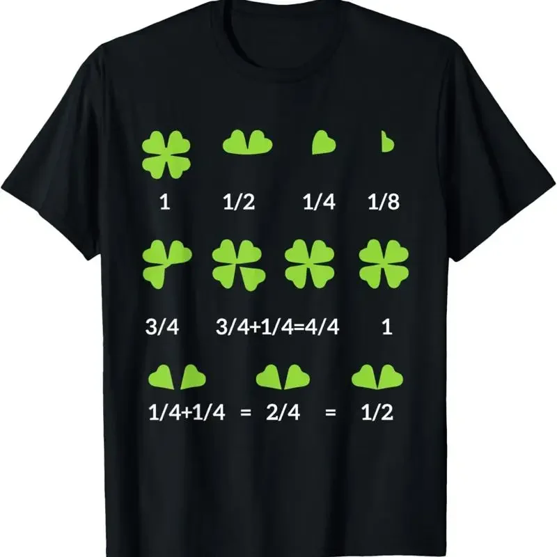 Funny Math Fraction Four Leaf Clover Teacher St Patricks Day T-Shirt