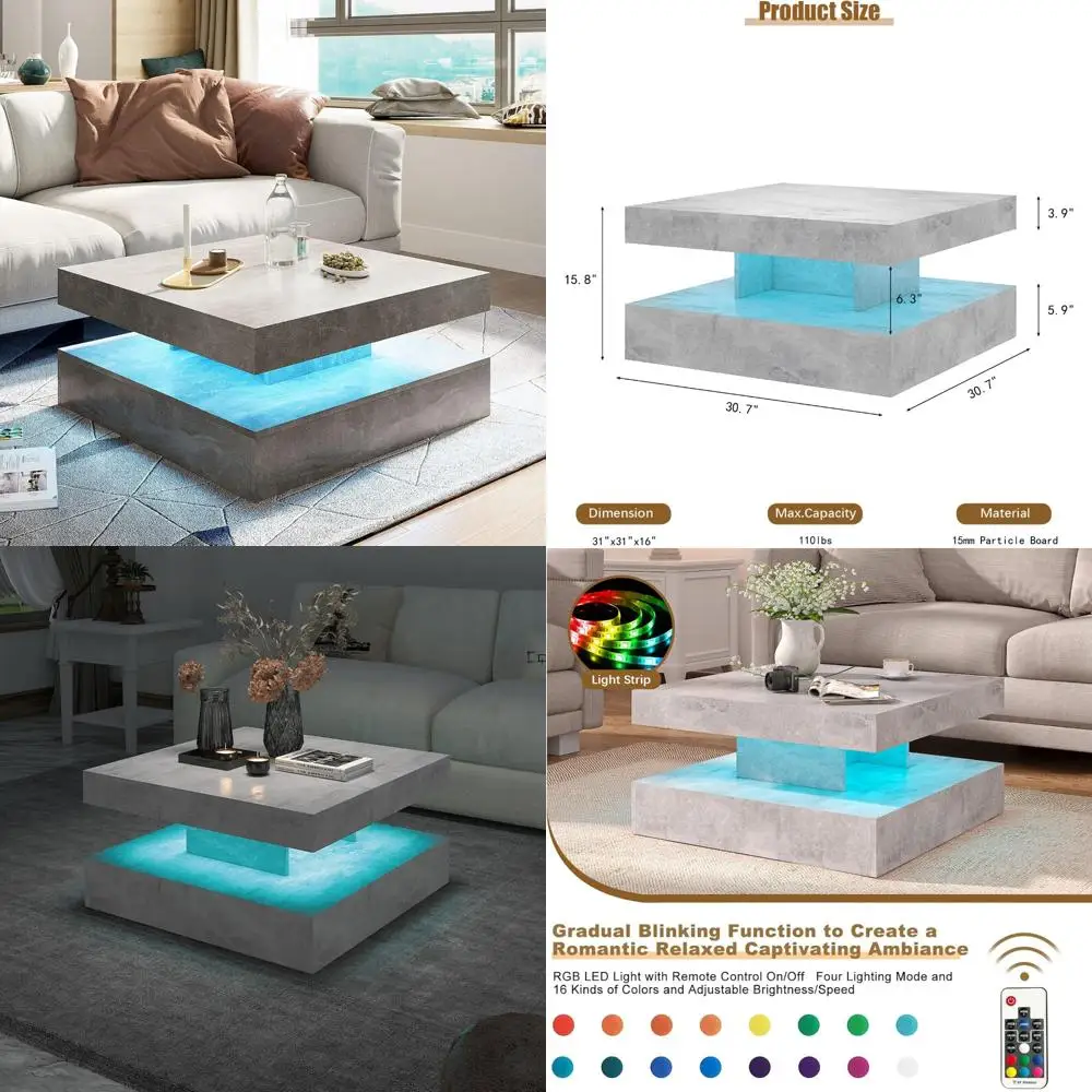 

Современный двухуровневый квадратный журнальный столик с местом для хранения вещей для гостиной