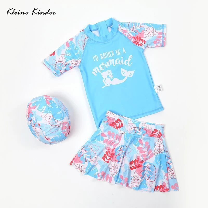 Toddlers and Baby Girls' Swimsuit Trunk and Rashguard Long Sleeved Swim Bathing Suit Set Sunsuit Girl Swimwear with Hat UPF 50+