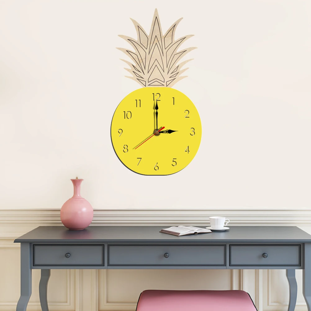 

Quiet Pineapple Shape Wall Clock Cartoon Acrylic Silent DIY Clock for Kids Room Living Room Bedroom White Without