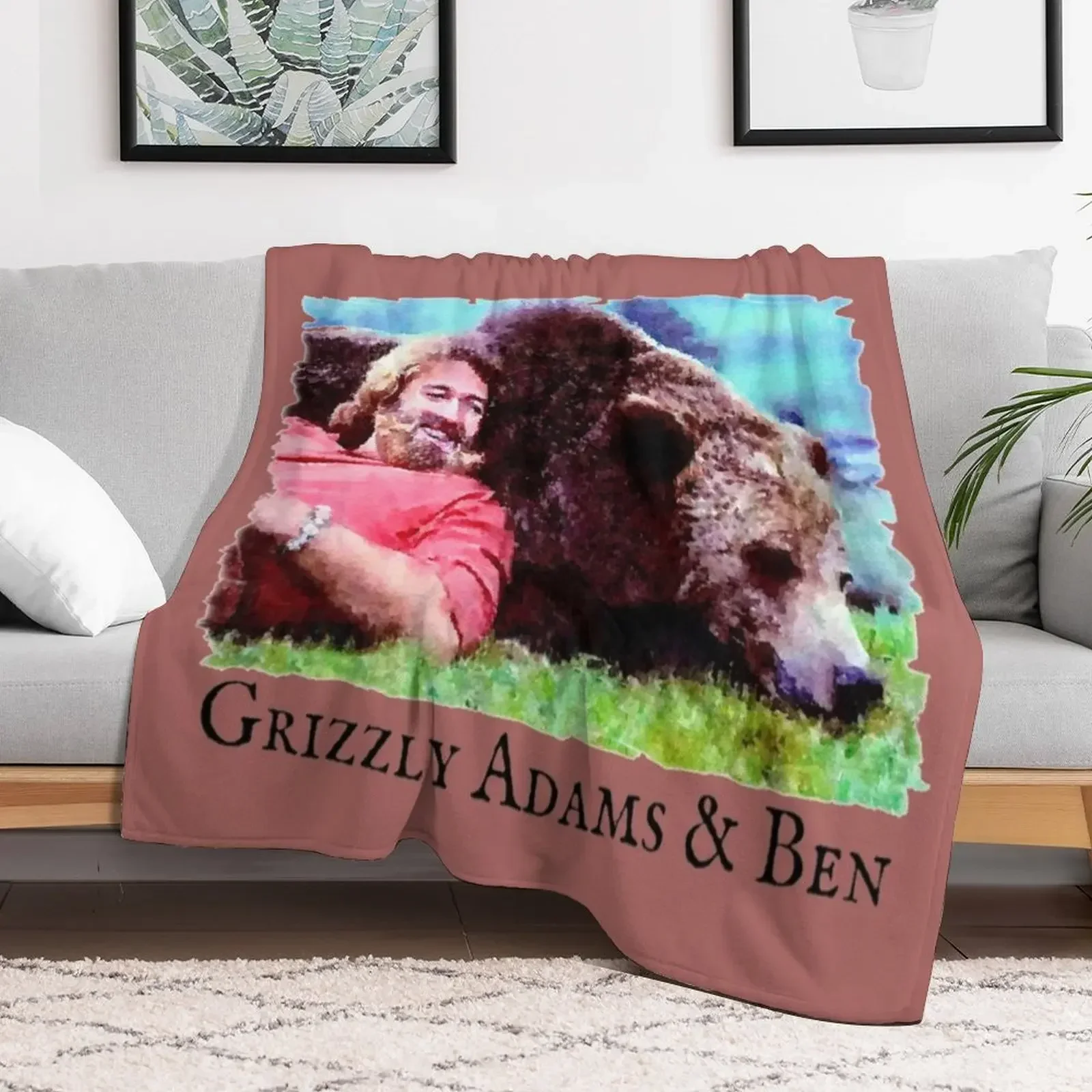 Grizzly Adams & Ben Throw Blanket Plaid Furrys Blankets