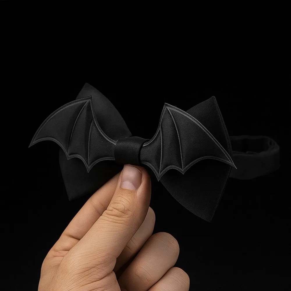 Simple PU Leather Halloween Cravat Black Soft Bat Bow Tie Creative Adjustable Men Necktie Boys