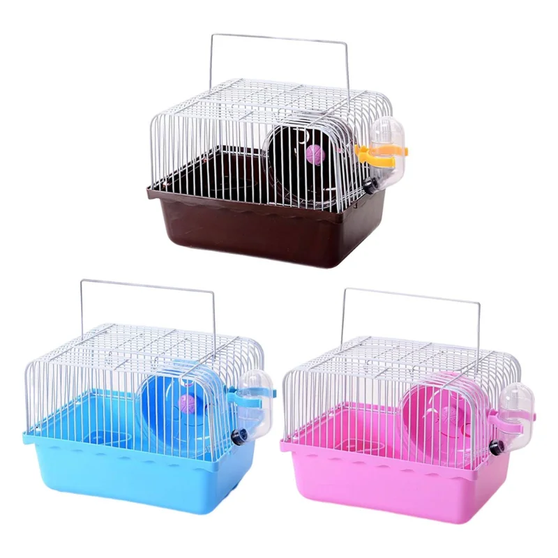 

Hamster Cage Small Hamster Mouse Cage Water Bottle Feeding Box Pet Cage Travel Cages Portable Carrier for Gerbil Habitat House