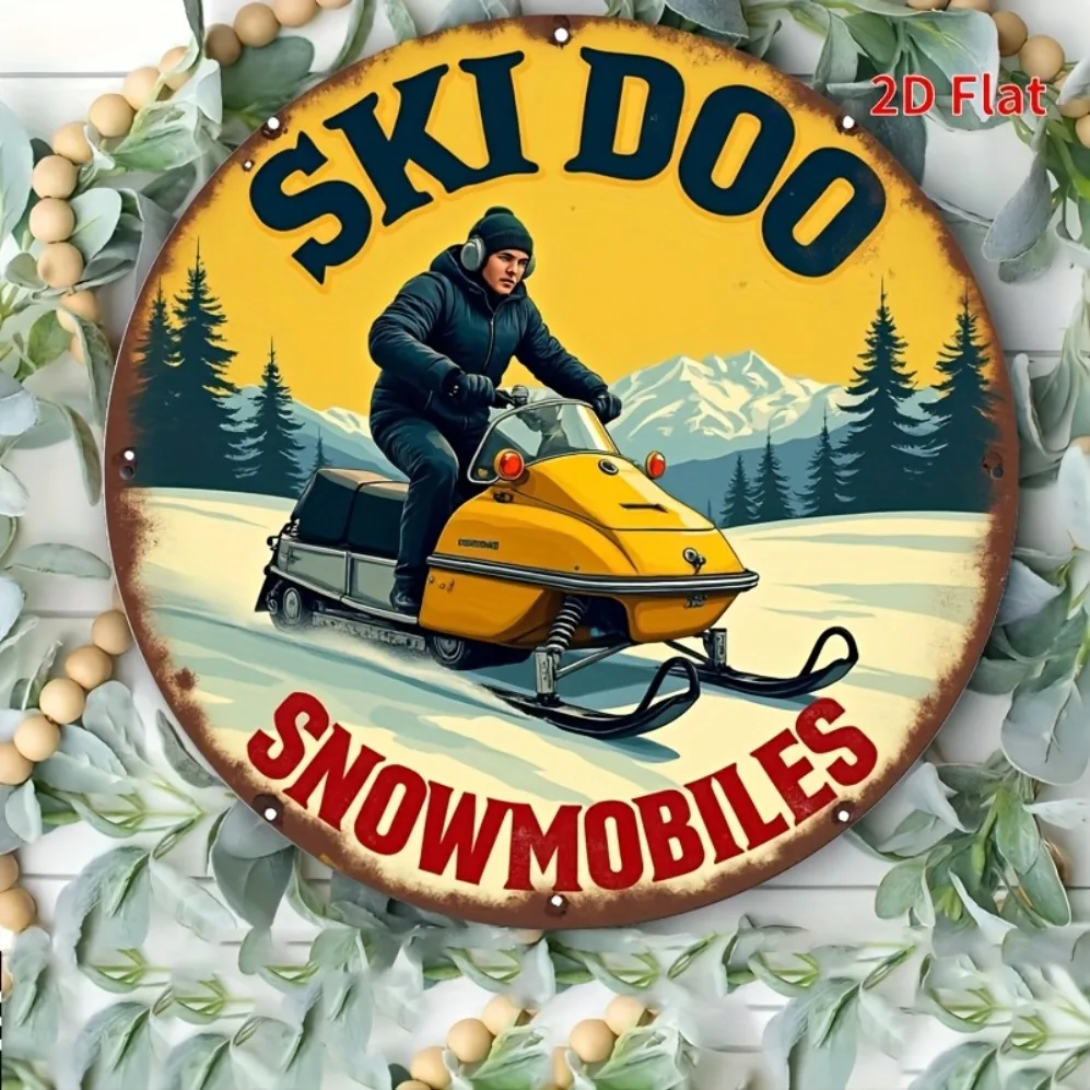 

2D Flat Round Metal Retro Ski Design Sign-Ideal for Home,Yard and Art Gallery Decoration |Perfect for Room Decoration,Room Decor