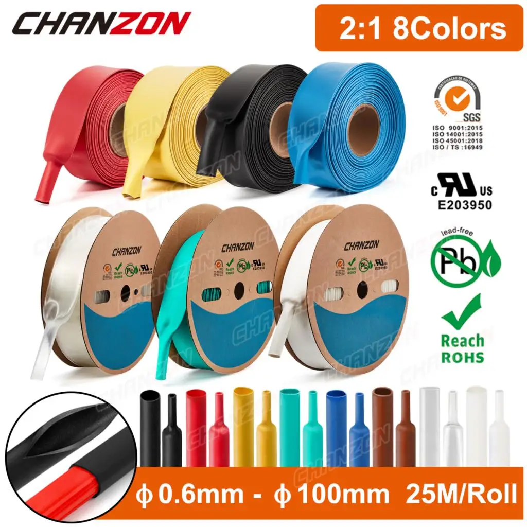 

25M 2:1 8 Colors Heat Shrink Tubing Heated Shrinking Wrap Tube Hose Wire Protector Polyolefin Heat-Shrink Long Cable Sleeve Cord