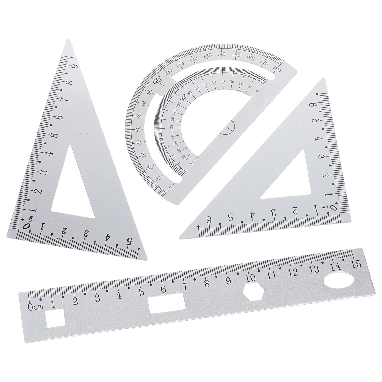 1 Zestaw 4 SZTUK DIY Metalowa linijka Solidna biurowa linijka metalowa Zestaw papeterii Trójkątna płyta Kątomierz Linijka testowa dla źrenicy