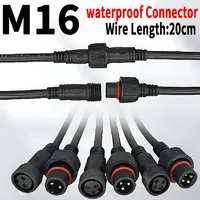 M16 2/3/4/5Pin Waterproof Plug & Jack Kit with 22mm Nut, 20CM 6mm OD Cable 5/20Pcs for LED Lighting