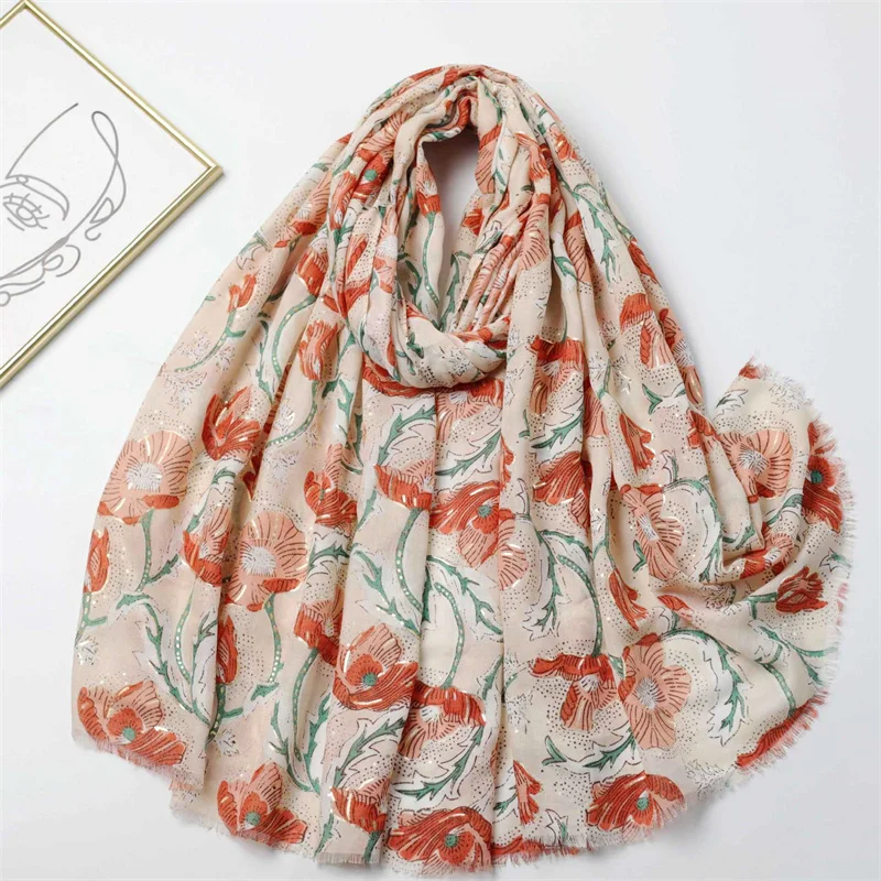 2024 Winter Spain Thin Viscose Scarves Women Glitter Petal Floral Shawls And Wraps Pashmina Stole Bufandas Muslim Sjaal 180*90Cm