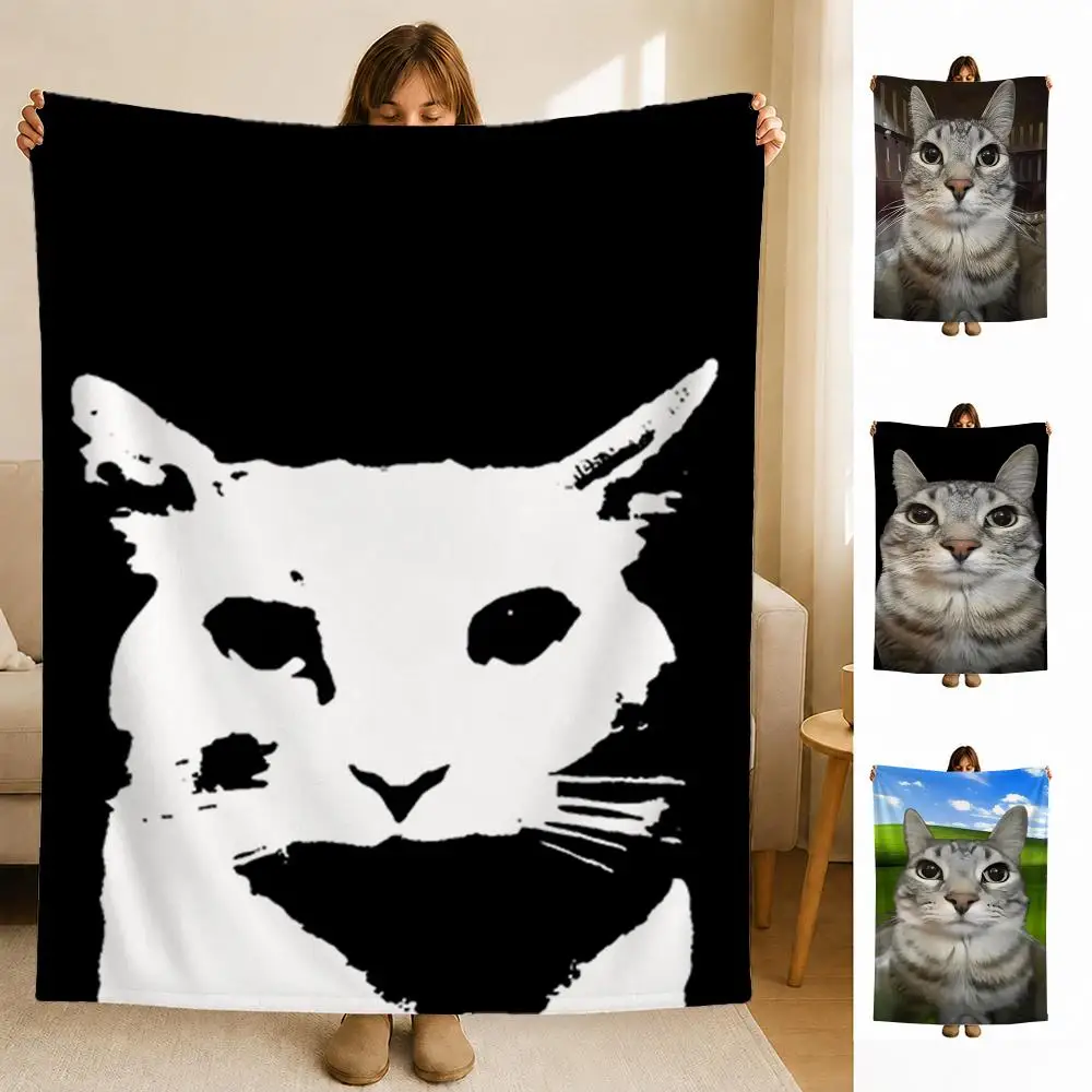 Cobertor de Flanela Macio com Estampa de Gato Meme S-Staring para Cama, Quarto, Sofá, Piquenique, Amigo da Pele, Respirável, Presente